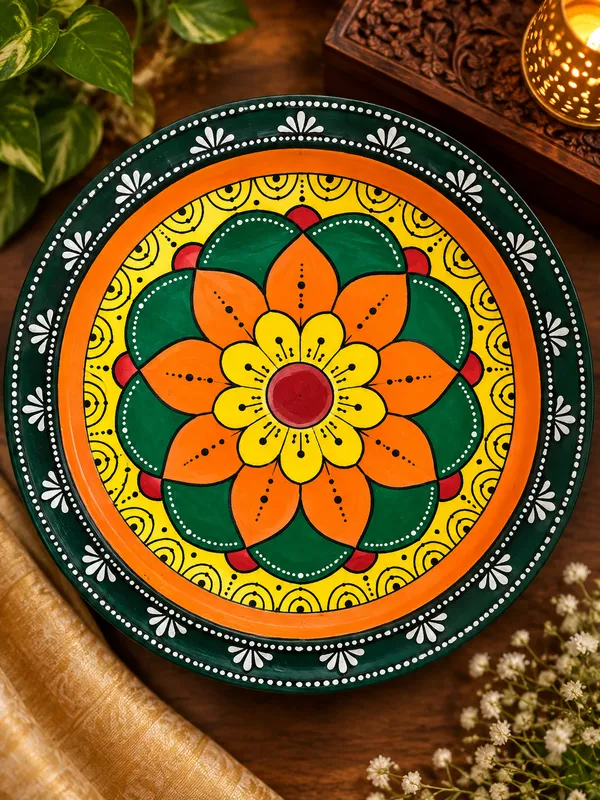 Mdf_Multicolour_Mandala_Floral_Hand-Painted_Decorative_Plate