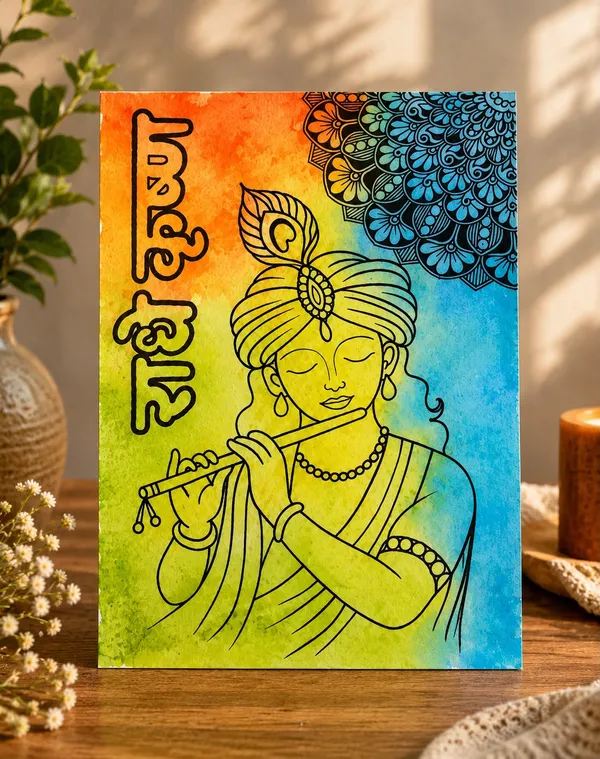 Paper_Multicolour_Krishna_Flute_Hand-Drawn_Wall_Art