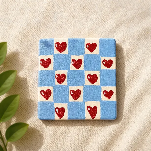 Checkerboard_Heart_Square_Canvas_Coaster
