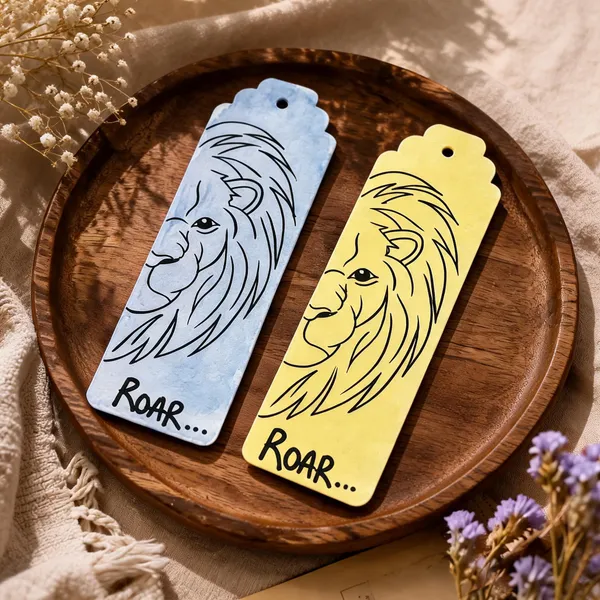 Blue_Yellow_Lion_Illustrated_Paper_Bookmark