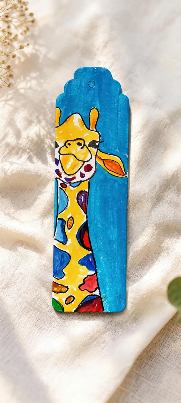 Blue_Giraffe_Hand-Painted_Paper_Bookmark