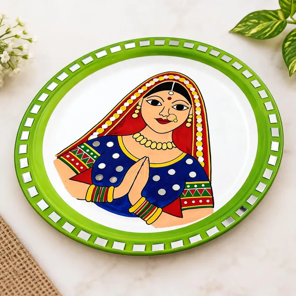 Mdf_Ethnic_Hand-Painted_Indian_Woman_Decorative_Plate