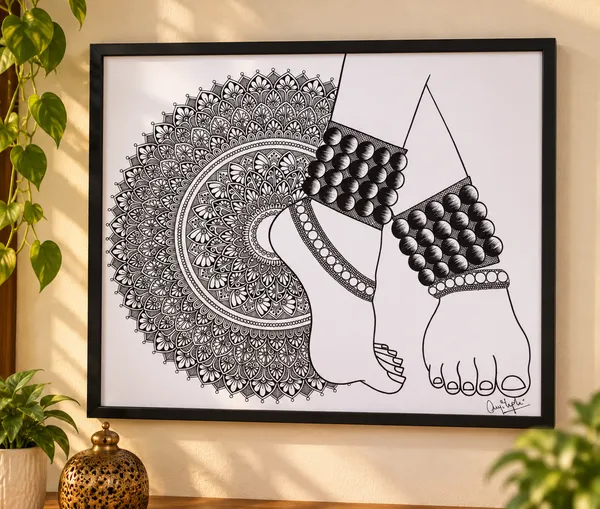 Monochrome_Mandala_Kathak_Feet_Hand-Drawn_Wall_Art