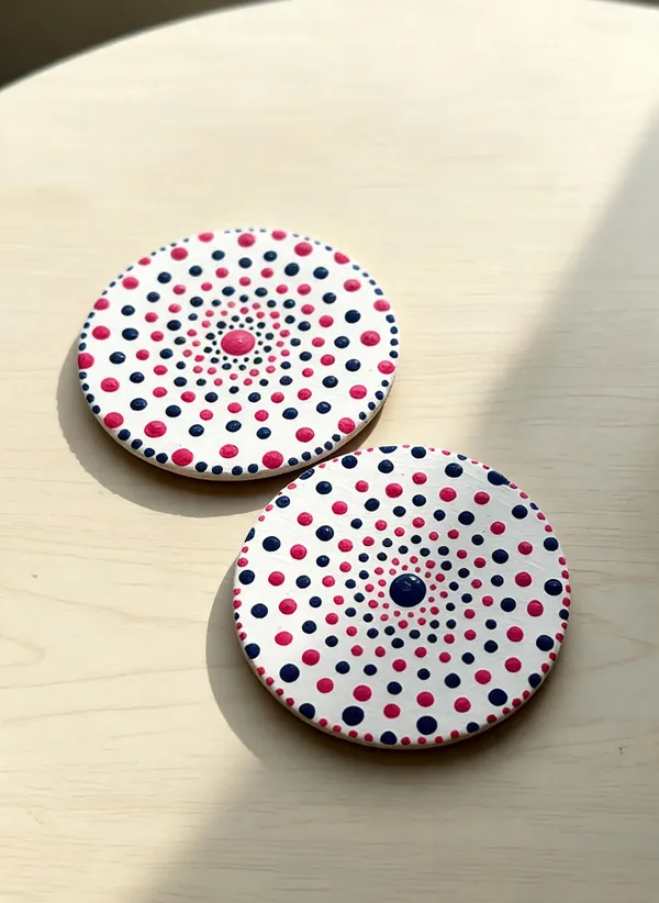 Wooden_Mdf_Pink_Navy_Polka_Dot_Concentric_Round_Fridge_Magnet
