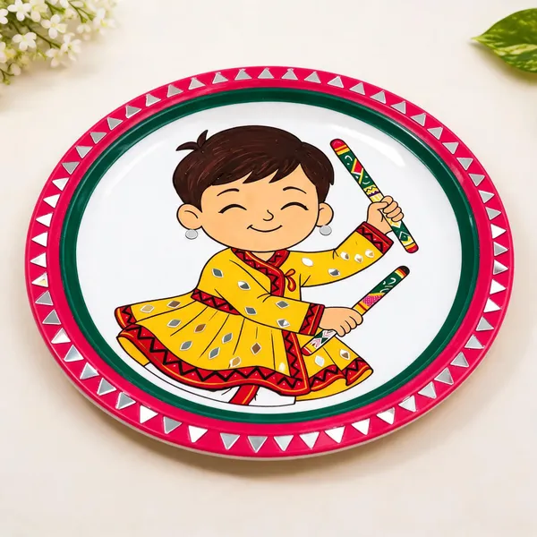Mdf_Festive_Dandiya_Child_Print_Round_Decorative_Plate