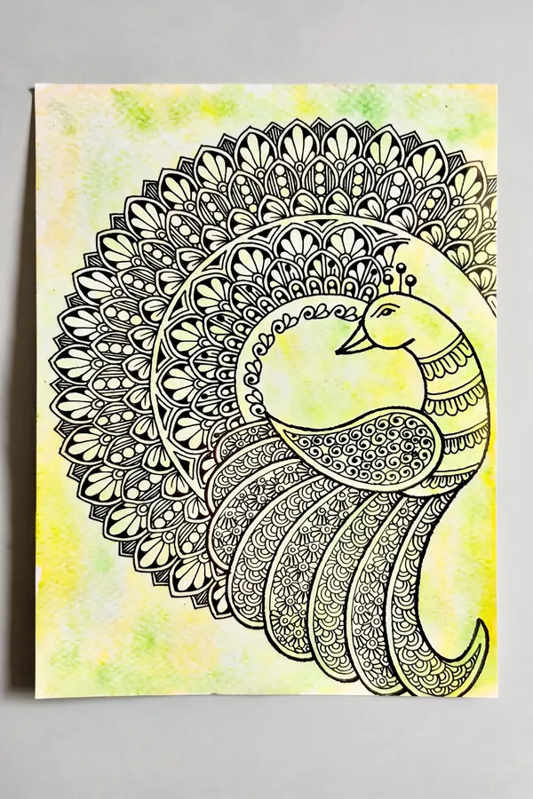 Paper_Green_Peacock_Mandala_Hand-Drawn_Wall_Art