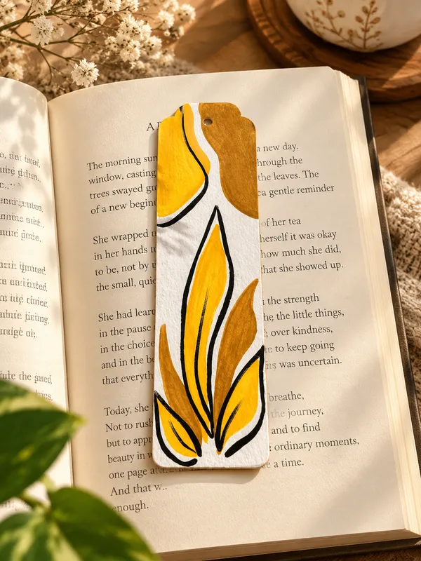 Abstract_Floral_Mustard_Black_Bookmark_Set_of_2