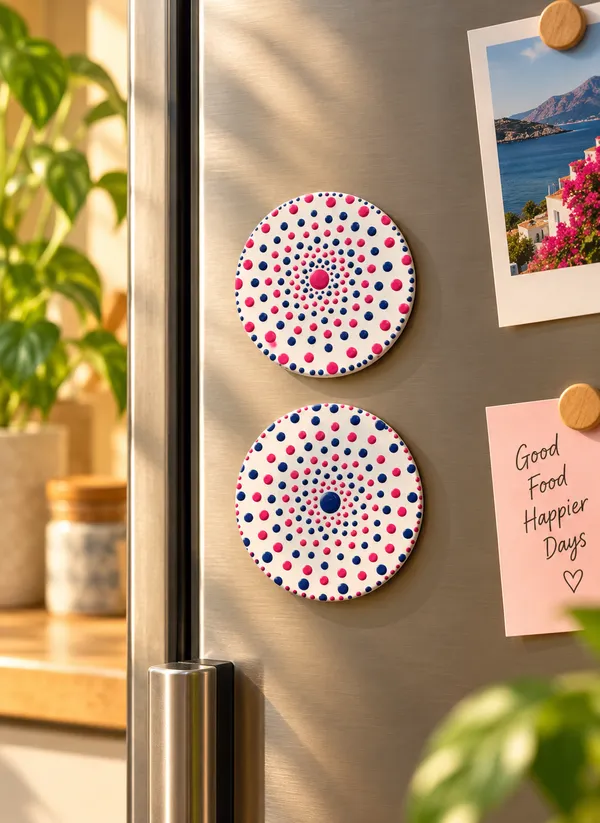 Pink_Navy_Blue_Dot_Patterns_Round_Magnet