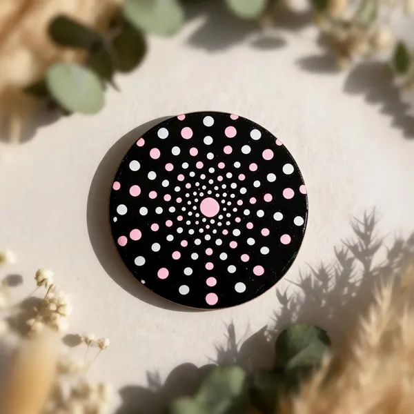 Wooden_Mdf_Black_Pink_White_Concentric_Dot_Round_Fridge_Magnet