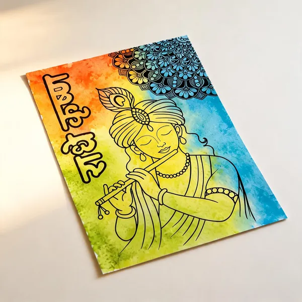 Paper_Multicolour_Krishna_Flute_Hand-Drawn_Wall_Art