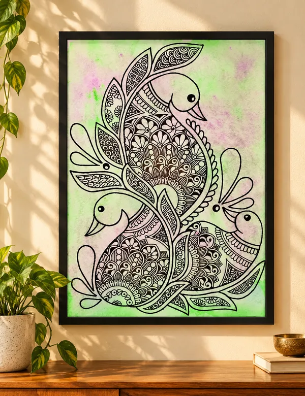 Traditional_Peacock_Floral_Hand-Drawn_Wall_Art
