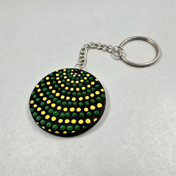 Green_Yellow_Dot_Pattern_Round_Keychain