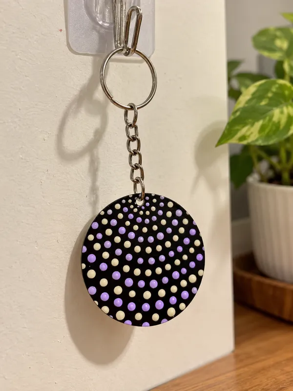 Lavender_White_Dot_Pattern_Round_Keychain
