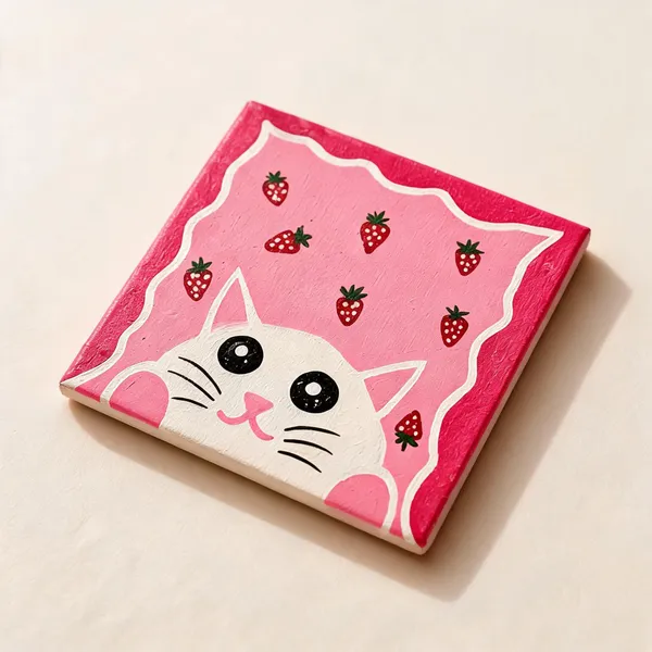 Canvas_Board_Cute_Cat_Strawberry_Mini_Wall_Art