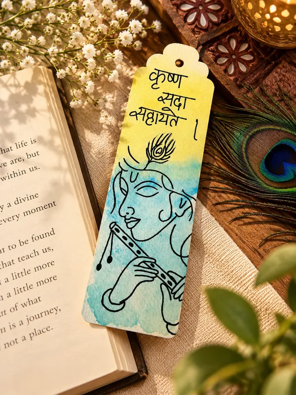 Krishna_Flute_Devotional_Illustrated_Paper_Bookmark_Set_Of_2