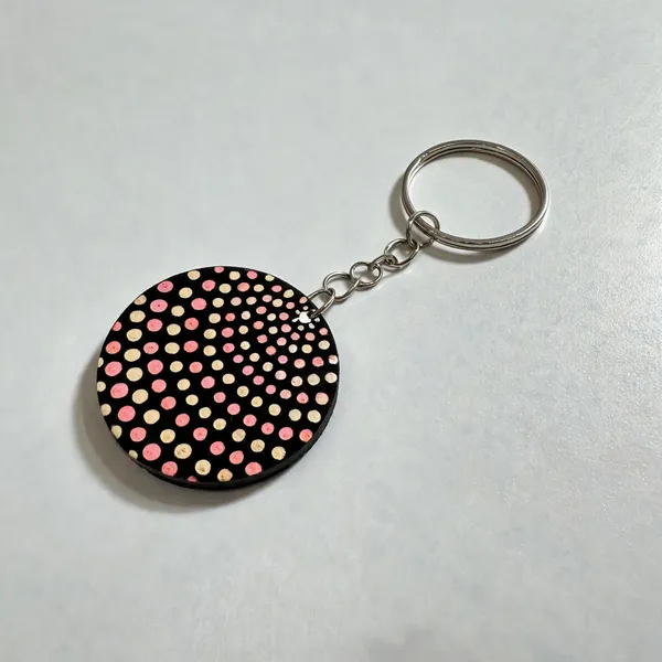White_Pink_Dot_Pattern_Round_Keychain_
