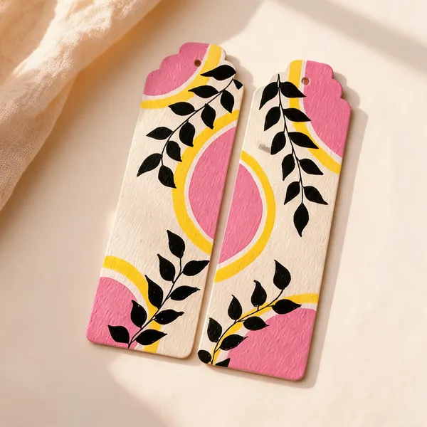 Floral_Leaf_Hand-Painted_Paper_Bookmark__Set_Of_2