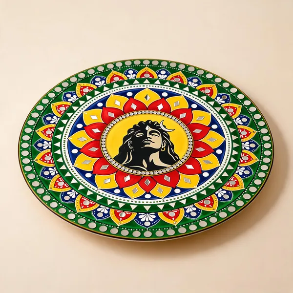 Mdf_Spiritual_Shiva_Lotus_Mandala_Hand-Painted_Decorative_Plate