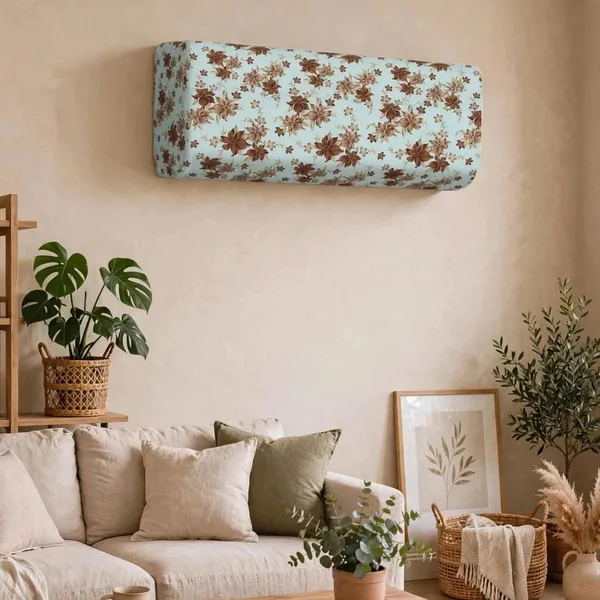 Split_Ac_Cover_Set_Brown_Floral_1_5_Ton_With_Kitchen_Apron