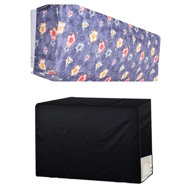 Split_Ac_Cover_For_1_5_Ton_Unit_Fully_Printed_Indoor_Unit_Cover_And_Plain_Outdoor_Unit_Cover_Grey_Flower_Set