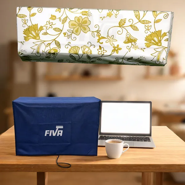 Fiva_Split_Ac_Cover_For_1_5_Ton_Premium_Waterproof_Dustproof_Protection_Heavy_Duty_Material_With_Elastic_Grip_Elegant_Design_For_Indoor_Outdoor_Units_Multy_Gold_Set