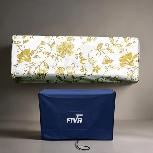 Fiva_Split_Ac_Cover_For_1_5_Ton_Premium_Waterproof_Dustproof_Protection_Heavy_Duty_Material_With_Elastic_Grip_Elegant_Design_For_Indoor_Outdoor_Units_Multy_Gold_Set