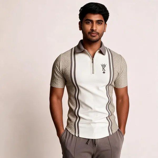 White_And_Grey_Lycra_Cotton_Half_Sleeve_Spread_Collar_Polo_T-Shirt