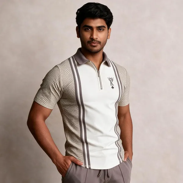 White_And_Grey_Lycra_Cotton_Half_Sleeve_Spread_Collar_Polo_T-Shirt