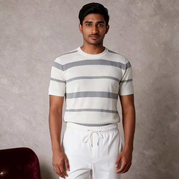 White_And_Grey_Lycra_Cotton_Half_Sleeve_Casual_T-Shirt_And_Pant