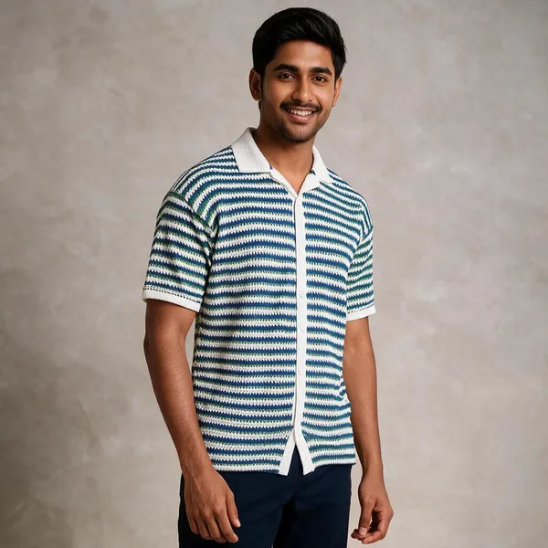 White_And_Blue_Cotton_Spread_Collar_Half_Sleeve_Polo_Shirt