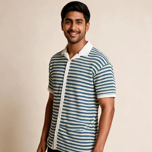 White_And_Blue_Cotton_Spread_Collar_Half_Sleeve_Polo_Shirt