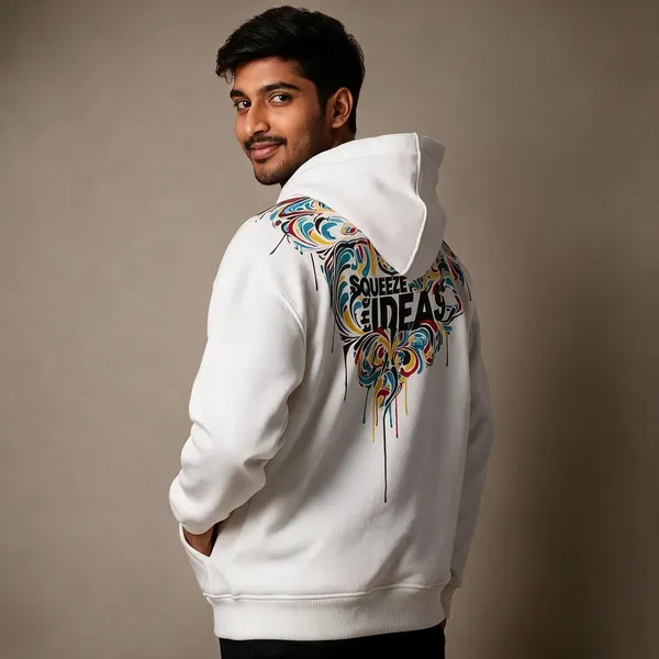 White_Print_Casual_Hoodies