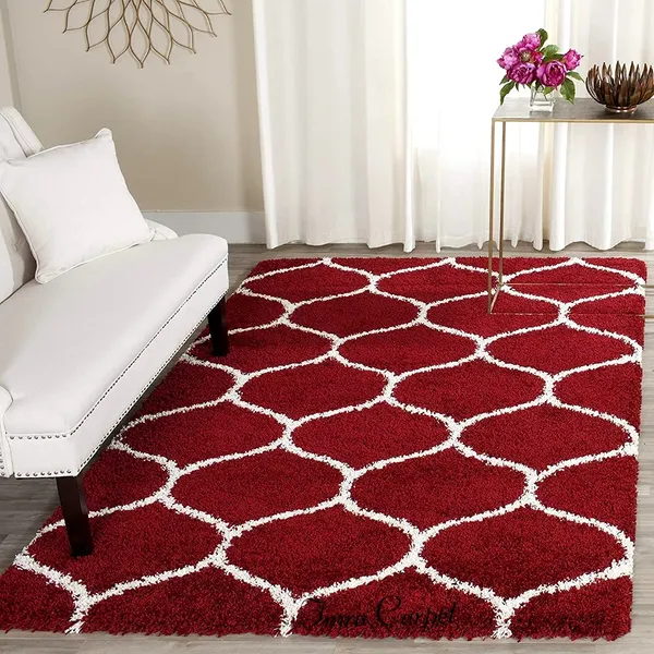 Micro_Polyester_Shaggy_Red_Ivory_Carpet