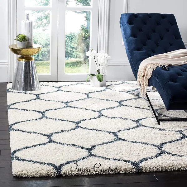 Micro_Polyester_Shaggy_Ivory_Blue_Plain_Carpet
