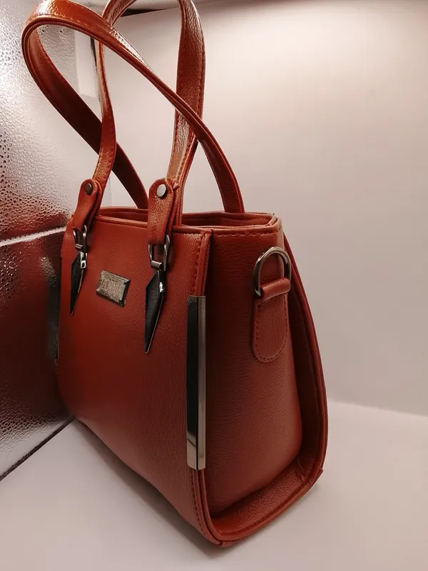 Orange_Textured_Structured_Medium_Tote_Bag_for_Women