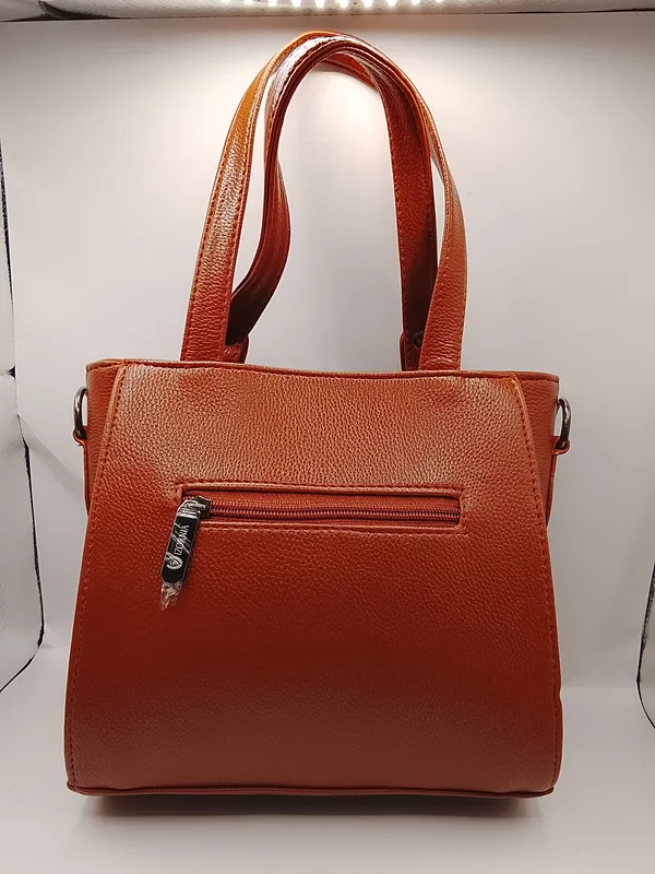 Orange_Textured_Structured_Medium_Tote_Bag_for_Women