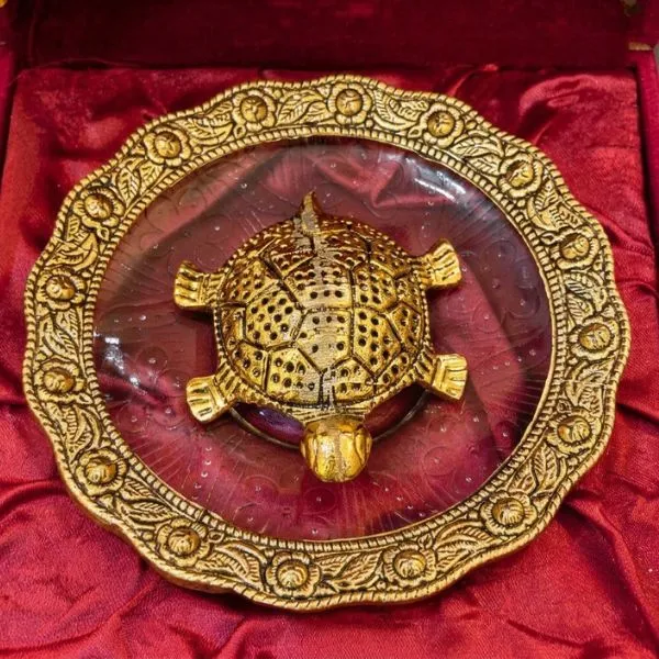 Glass_Metal_Feng_Shui_Golden_Tortoise_Swastik_Showpiece_With_Plate