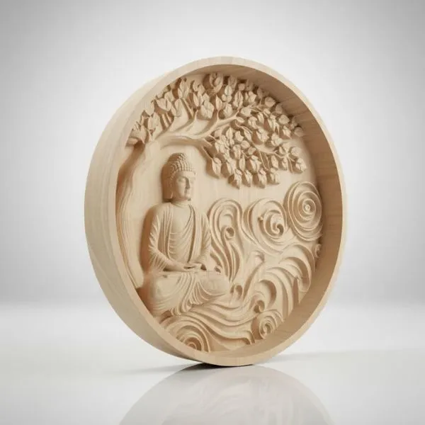 Wood_Spiritual_Bodhi_Tree_Circular_3D_Carved_Buddha_Wall_Panel