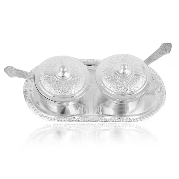 German_Silver_Modern_Plated_Bowl_Set_Of_5_With_Red_Velvet_Box