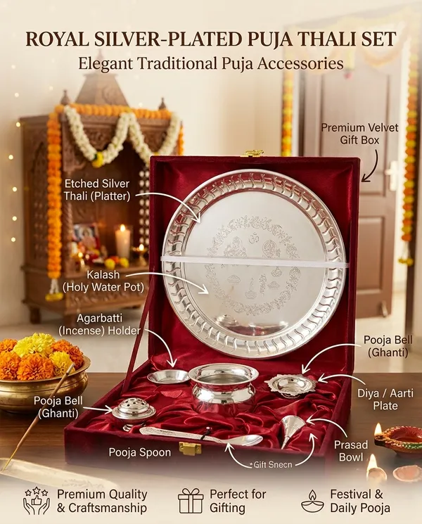 German_Silver_Festive_Pooja_Thali_Utensils_Gift_Set_Velvet_Box