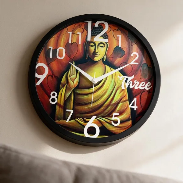 Plastic_Spiritual_Buddha_Floral_Print_Round_Analogue_Wall_Clock