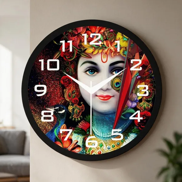 Plastic_Devotional_Floral_Peacock_Art_Print_Round_Analogue_Wall_Clock