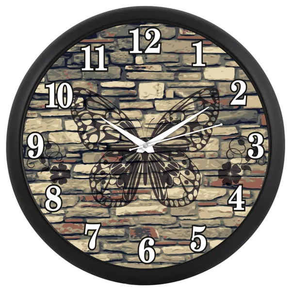 Black_Butterfly_Brick_Print_Round_Wall_Clock