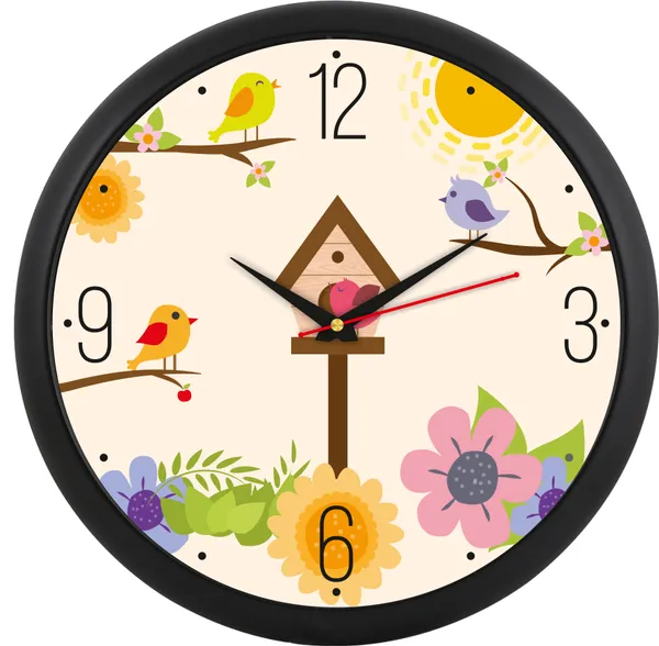 Black_Contemporary_Floral_Bird_Wall_Clock