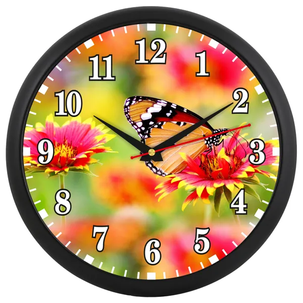 Round_Floral_Butterfly_Print_Wall_Clock