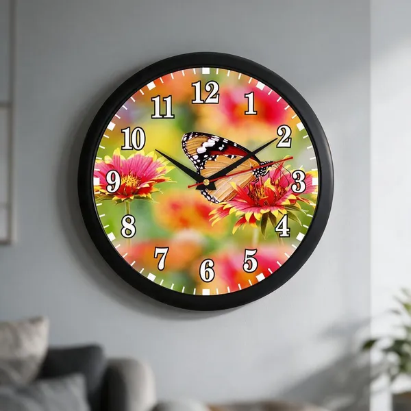 Plastic_Decorative_Floral_Butterfly_Print_Round_Analogue_Wall_Clock
