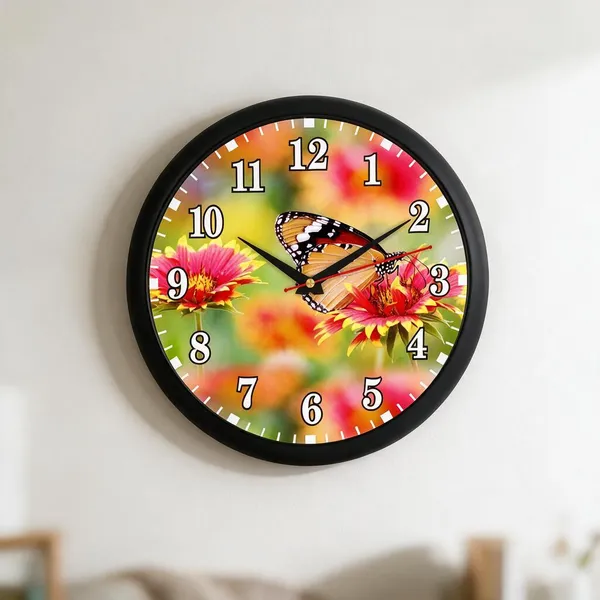 Plastic_Decorative_Floral_Butterfly_Print_Round_Analogue_Wall_Clock