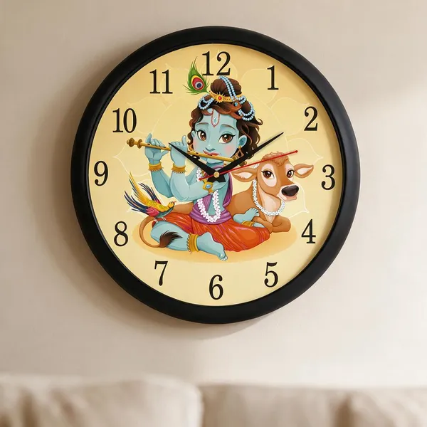 Plastic_Devotional_Krishna_Cow_Peacock_Print_Round_Analogue_Wall_Clock