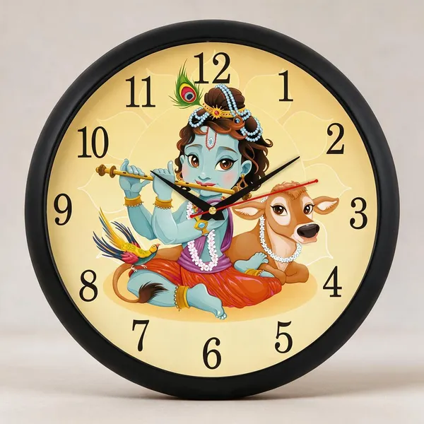 Plastic_Devotional_Krishna_Cow_Peacock_Print_Round_Analogue_Wall_Clock
