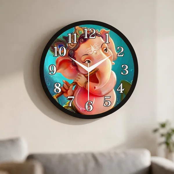 Plastic_Devotional_Ganesha_Art_Print_Round_Analogue_Wall_Clock